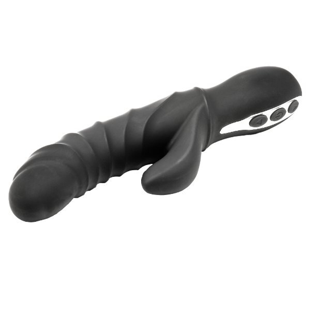 Черный вибратор-кролик с ребрышками Triton - 23 см. (Цвет: черный)