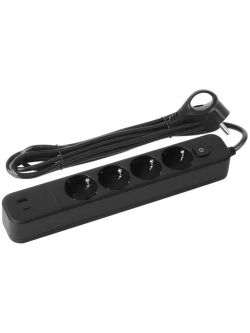 Сетевой фильтр Intro SFE430-2xUSBAC-B с базовой защитой с заземлением с выключателем 4 розетки+2xUSBA+C 3,1A 3м 10А / удлинитель сетевой 3м