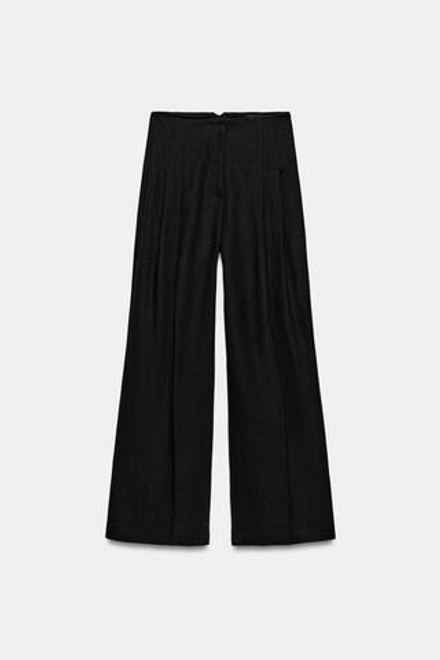 ZARA БРЮКИ С ВЫСОКОЙ ПОСАДКОЙ ИЗ СМЕСОВОГО ЛЬНА — ZW COLLECTION, ЧЕРНЫЙ