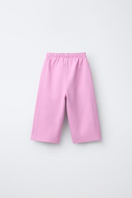 ZARA БРЮКИ WIDE LEG ИЗ ТКАНИ ИНТЕРЛОК С РЕЛЬЕФНОЙ НАДПИСЬЮ, РОЗОВЫЙ/ЛИЛОВЫЙ