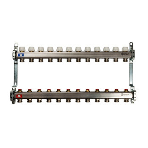 Коллекторная группа 1" Stout на 12 выходов с запорными и термостатическими вентилями