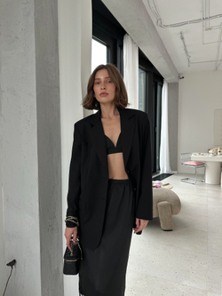 Юбка из шелка с кружевом миди черная