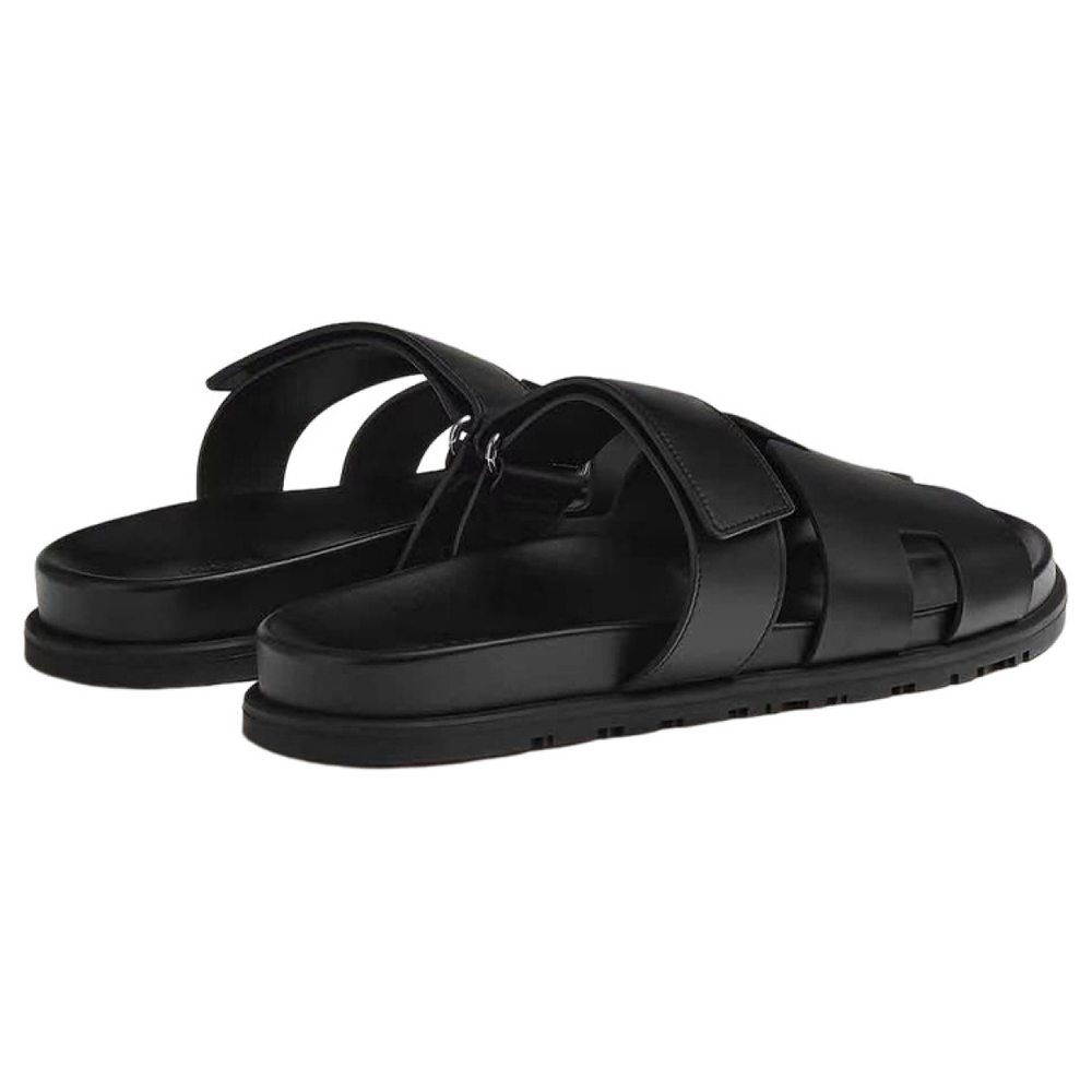 Hermes Chypre Calfskin open-toed feet fashion sandals men's black, H222000Z H01