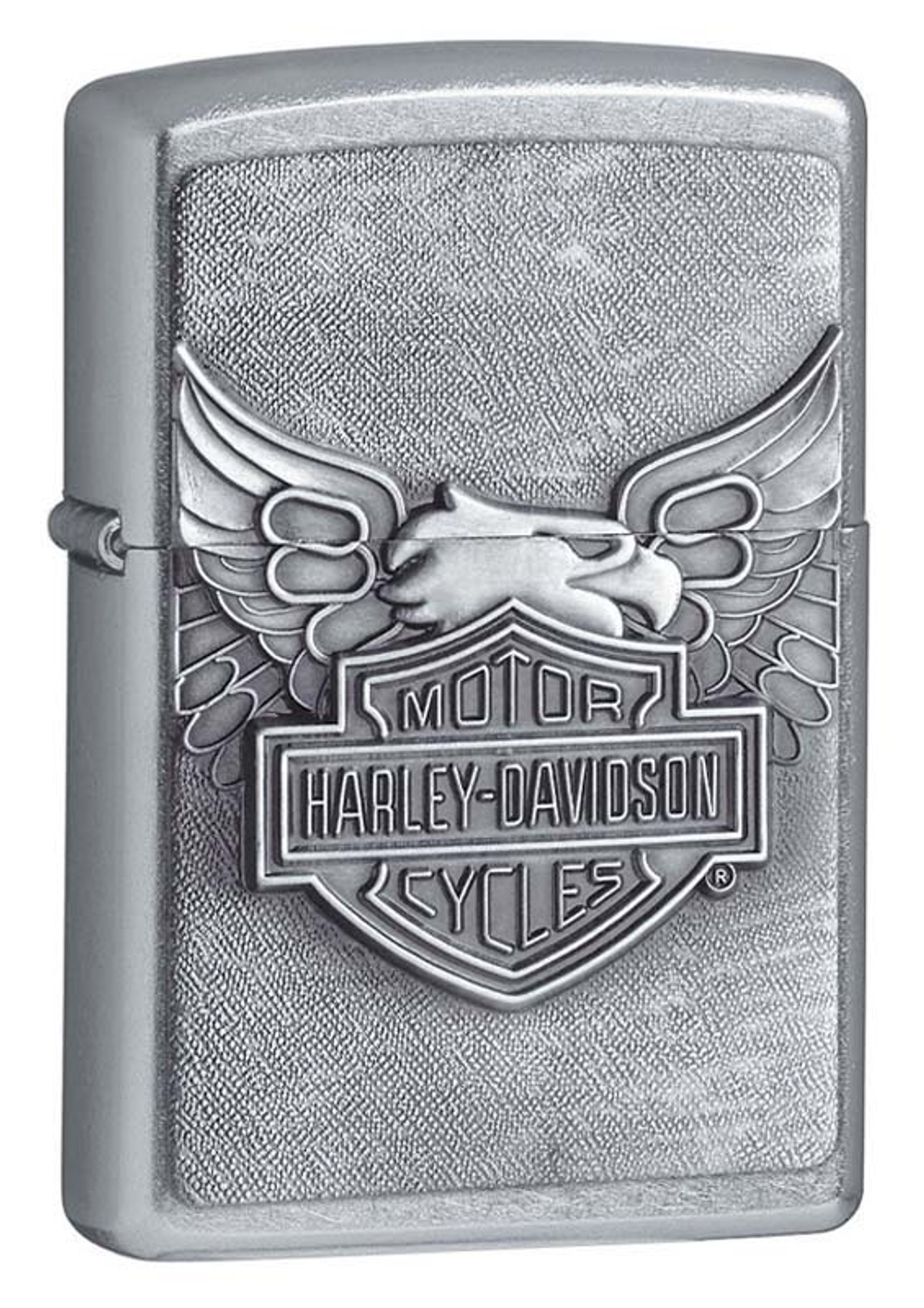 Легендарная классическая американская бензиновая широкая зажигалка ZIPPO Classic Street Chrome™ серебристая матовая из латуни и стали с логотипом Harley-Davidson® ZP-20230