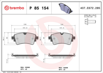 BREMBO - P85154-BRB - Brake Pad Set, disc brake
