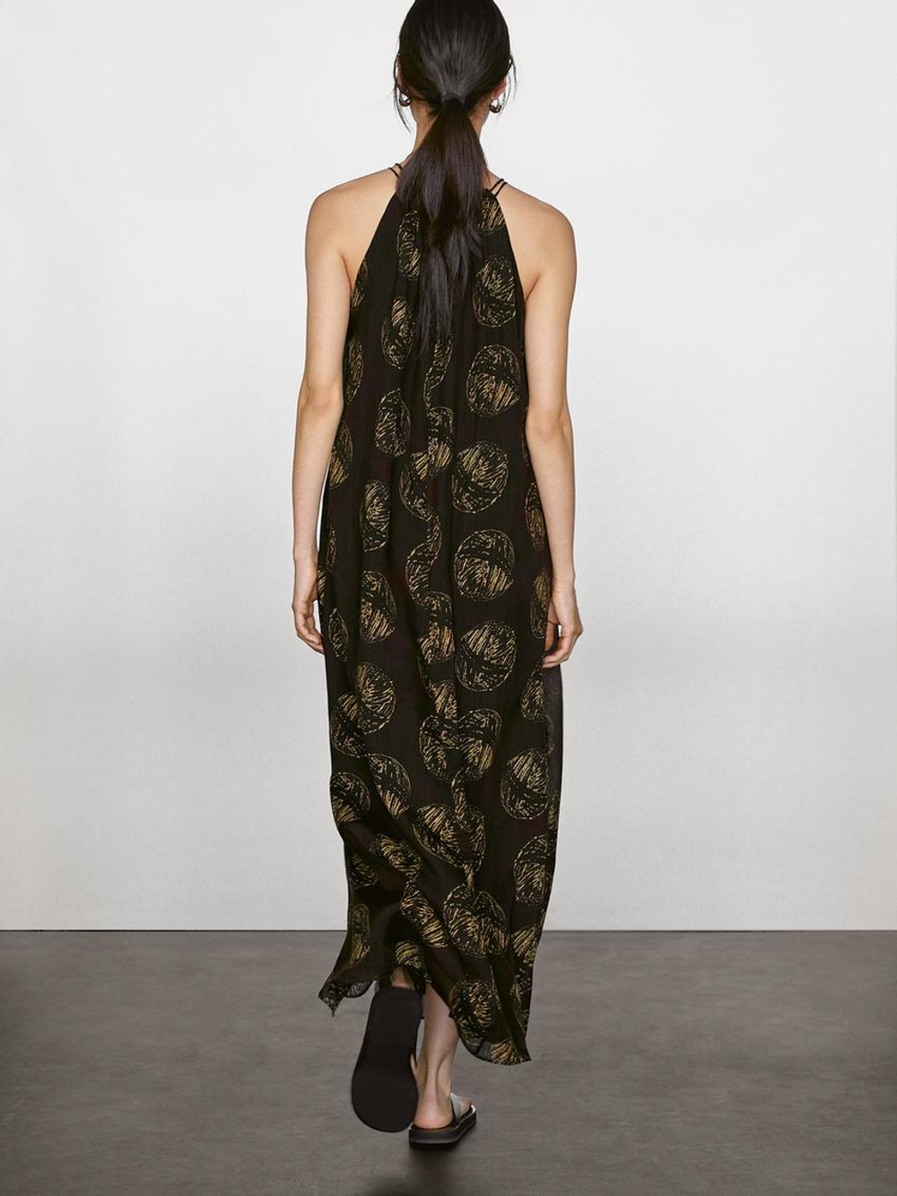 Massimo Dutti Длинное платье с принтом, коричневый