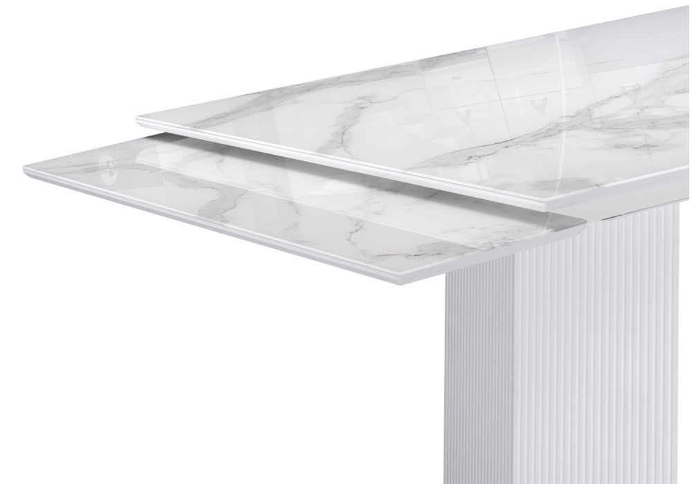 Стеклянный стол Монерон 200(260)х100х77 белый мрамор / белый