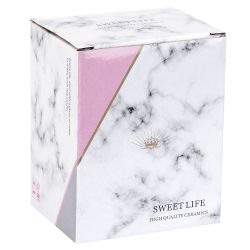 Кружка фарфоровая с крышкой и ложкой "Mr" (серая) v=380 мл (подарочная упаковка)