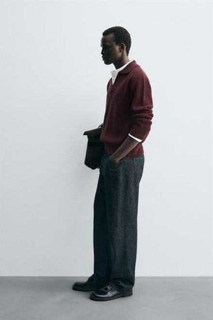 ZARA ПОЛО ИЗ ДВУХИЗНАНОЧНОГО ТРИКОТАЖА, БУРГУНДИ