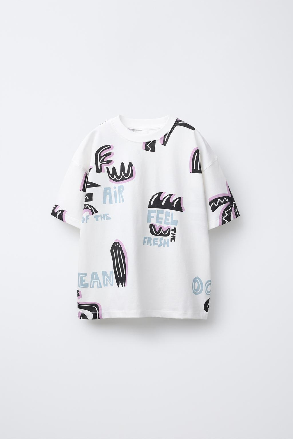 ZARA ФУТБОЛКА ИЗ ТКАНИ С ПРИНТОМ, ЭКРЮ