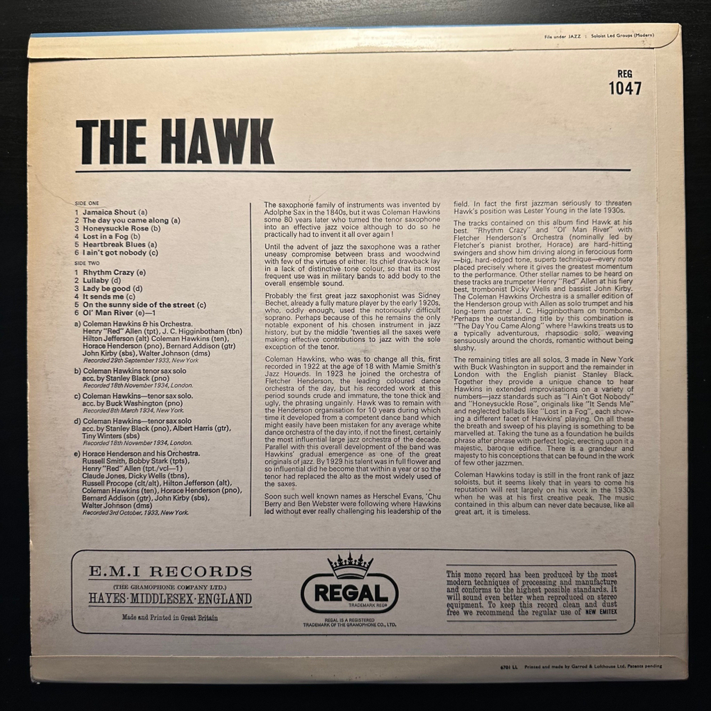Coleman Hawkins ‎– The Hawk (Англия 1967г.)