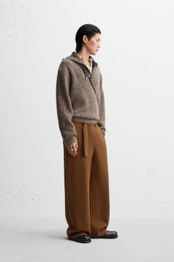 ZARA X NANUSHKA ТРИКОТАЖНЫЕ БРЮКИ С ПОЯСОМ, КОРИЧНЕВЫЙ