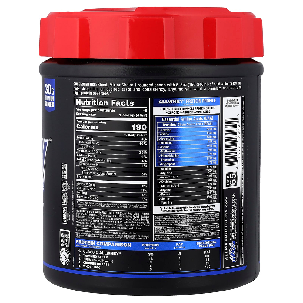 ALLMAX, CLASSIC ALLWHEY®, 100% источник сывороточного протеина, шоколад и арахисовое масло, 425 г (0,9 фунта)