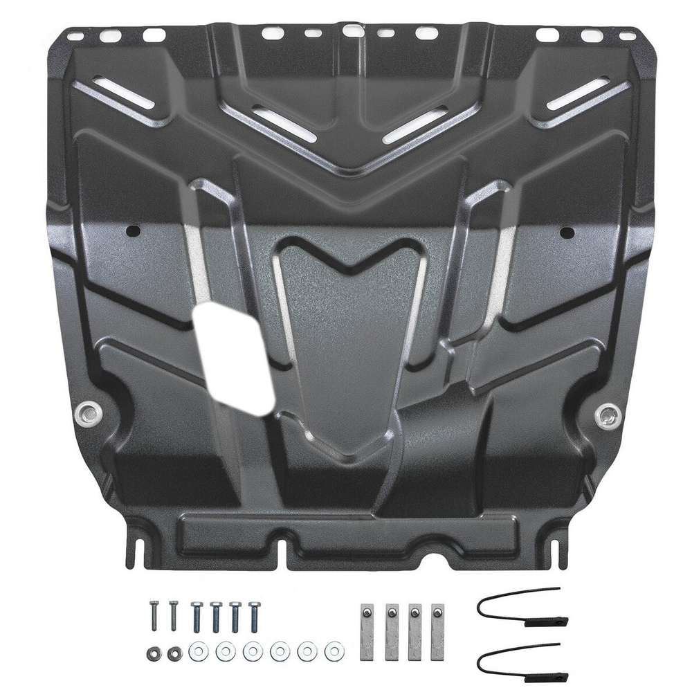 Защита картера и КПП AutoMax для Ford C-MAX I поколение (V - 2.0; 1.6; 1.8) 2003-2010/Grand C-Max II поколение (V - 1.6) 2010-2015/Focus II поколение (V - все) 2005-2011/Focus III поколение (V - все) 2008-2015/Kuga I поколение (V - 2.0D) 2008-2013, штампованная, сталь 1.4 мм, с крепежом, AM.1850.2