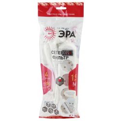 Сетевой фильтр ЭРА USF-M-4es-1.5m-W с защитой (термо) с заземлением с выключателем 4 розетки 1,5м 10А белый