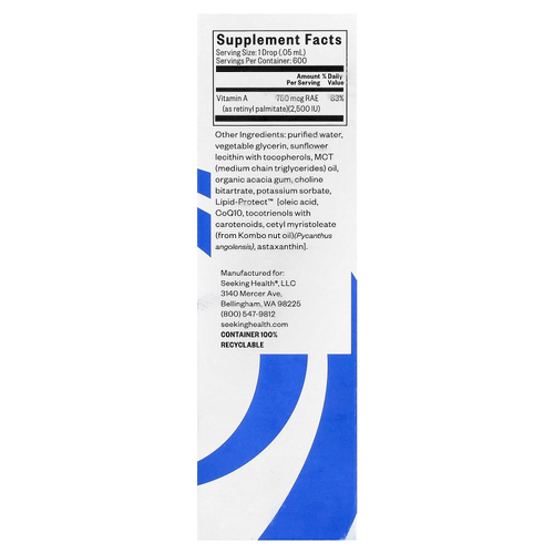 Seeking Health, витамин A в каплях, 750 мкг (2500 МЕ), 30 мл