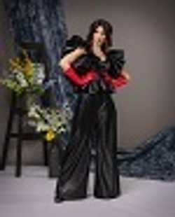 16-03-22 SS Топ-корсет с широкими «воланами», черный XL