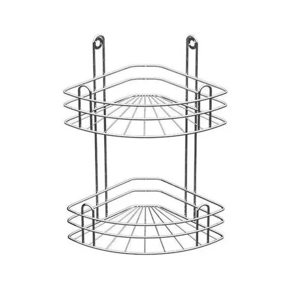 Полка для ванной угловая 2-х ярусная радиальная глубокая, хром