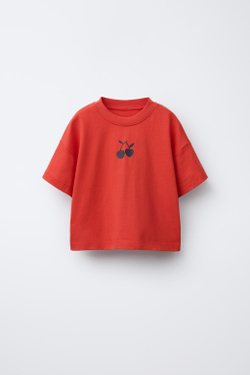 ZARA ФУТБОЛКА С РЕЛЬЕФНЫМ ПРИНТОМ, КРАСНЫЙ