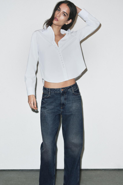 ZARA РУБАШКА ИЗ ПОПЛИНА С БУСИНАМИ, БЕЛЫЙ