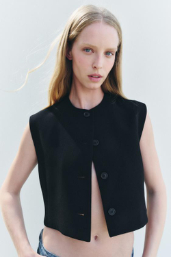ZARA ТОП-ЖИЛЕТ С ПУГОВИЦАМИ — ZW COLLECTION, ЧЕРНЫЙ