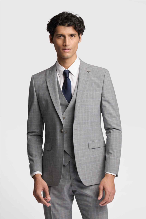 Мужской классический костюм в клетку (серый) В30