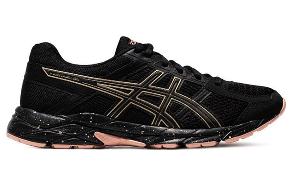 Asics Gel-Contend 4 breathable fashion fabric, synthetic leather, shock absorption, non-slip, wear-resistant, low-cut casual running shoes, women's black gold powder