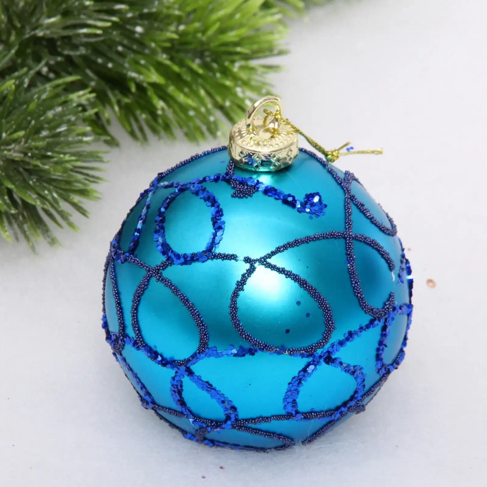 Новогодний шар Сияющие нити» 8 см, Сапфир