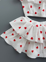 Костюм из муслина топ и юбка-шорты «Алые сердечки»