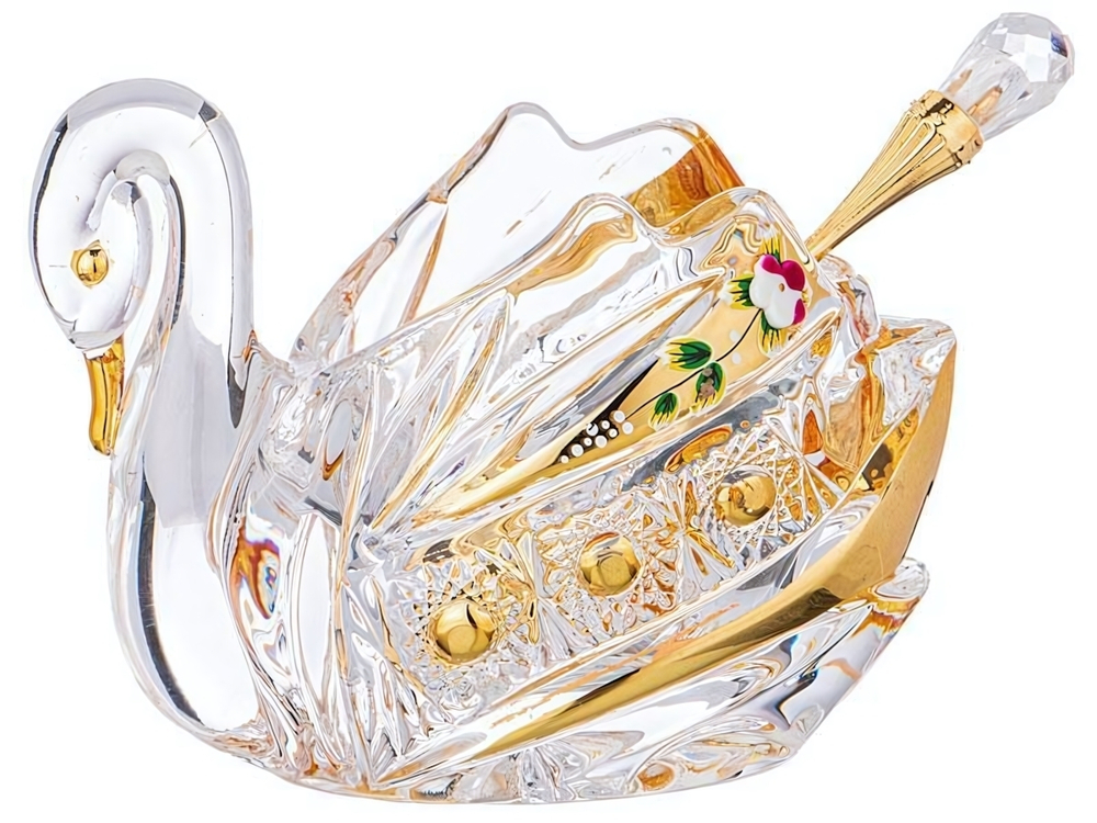 Икорница "Лебедь lefard gold glass" с ложкой