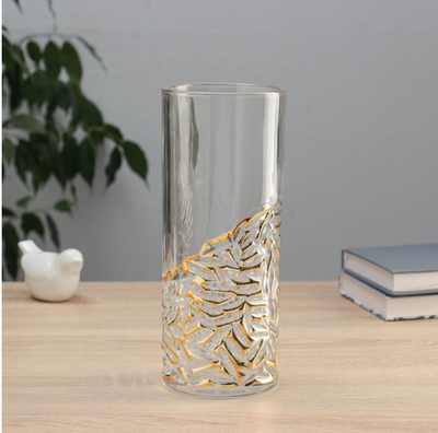 Ваза стекло настольная "Милагрос" узоры низ, 24х10 см, прозрачный