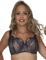 Темно-синий бюстгальтер с мягкой чашкой из кружева с «ресничками» (Размер: 70H) (Цвет: темно-синий)