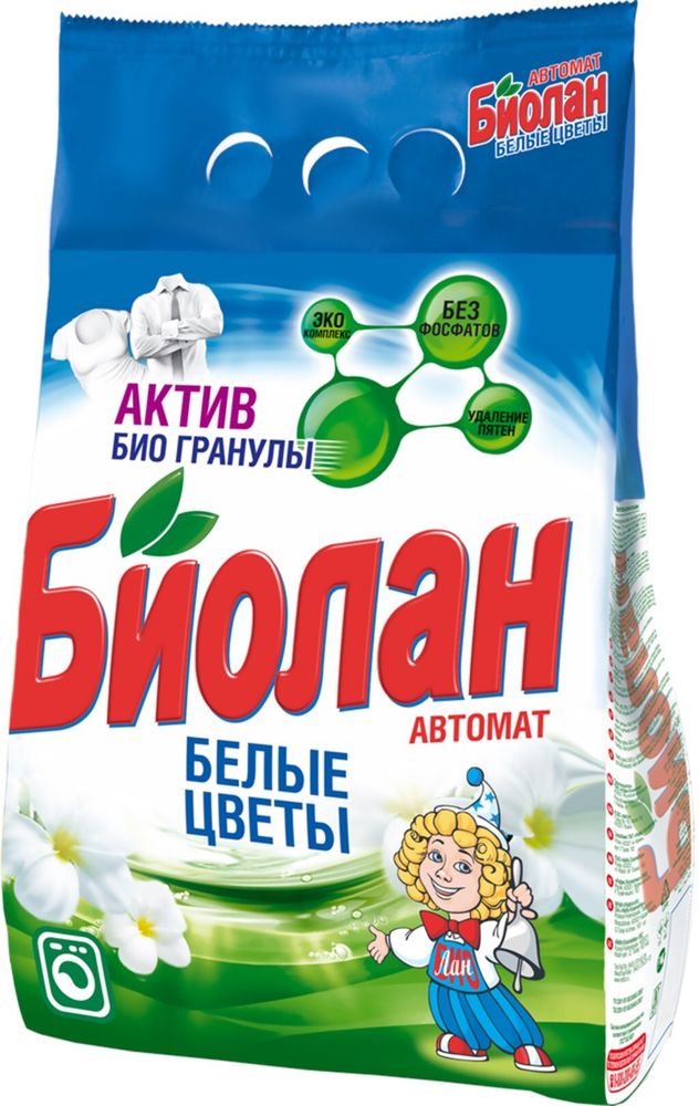 Стир. порошок Биолан  2400г Авт. Белые цветы м/упак