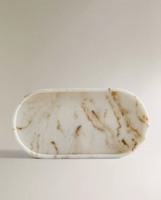 ZARA HOME ПОДНОС ДЛЯ ВАННОЙ С МРАМОРНЫМ УЗОРОМ, ЭКРЮ