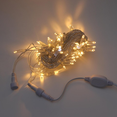 Светодиодная гирлянда Белая Теплая мерцающая 10м / 80LED морозостойкая. Провод прозрачный. IP65