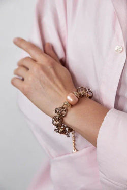 HMG 1131 peach Браслет Византия с жемчужиной 1,9 см арт.1390