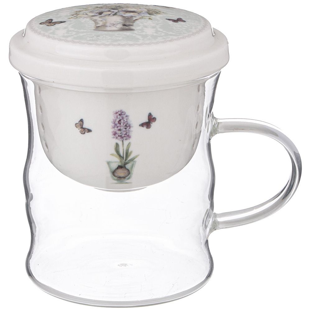 КРУЖКА СТЕКЛЯННАЯ С ФАРФОРОВЫМ СИТОМ LEFARD ЛОРИАН 420 МЛ