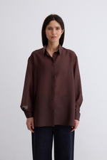 Рубашка Ветер из тенсела и хлопка. Цвет каштановый. Пятно спереди. №100