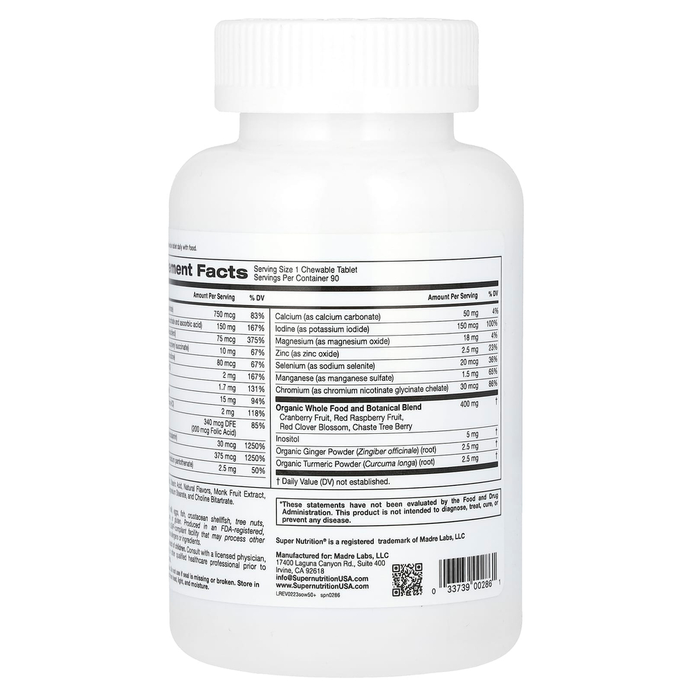 Super Nutrition, SimplyOne, мультивитамины и полезные травы для женщин старше 50 лет, вкус лесных ягод, 90 жевательных таблеток