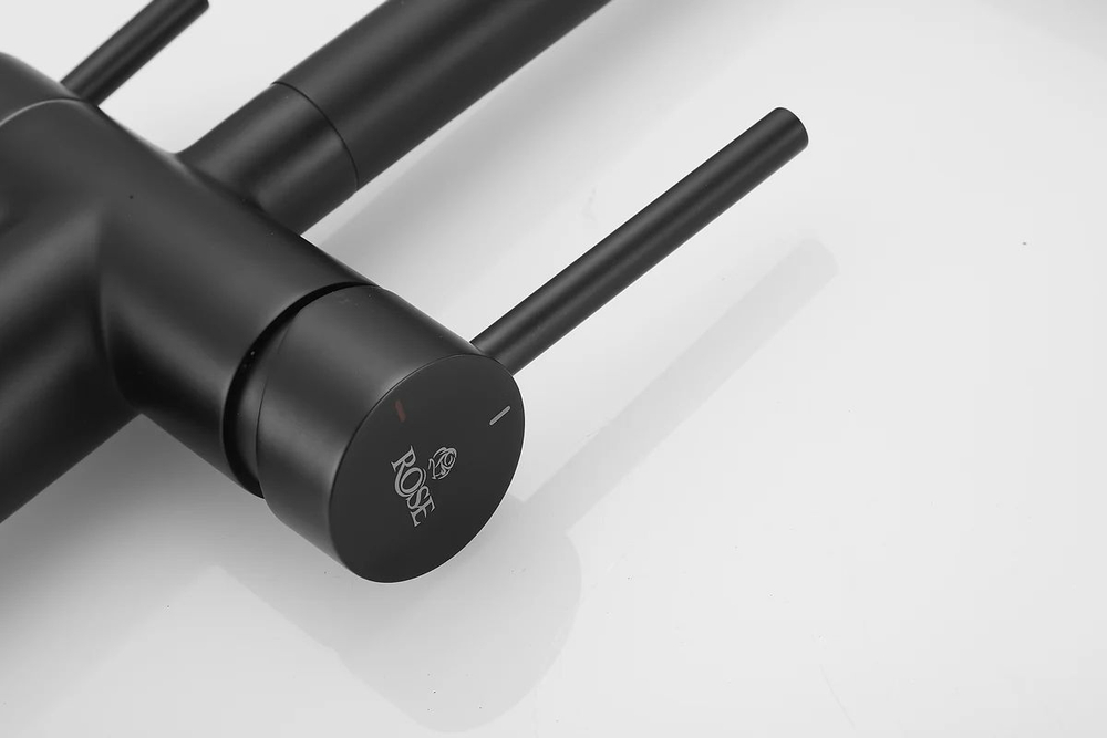 Смеситель для кухни, гибкий излив, магнитная вставка, под фильтр, черный, Rose R958H