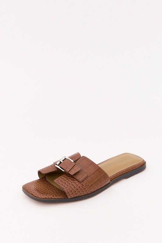 Шлепки из кожи под рептилию, коричневый