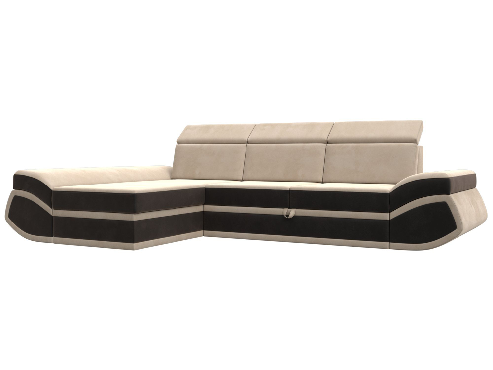 Диван угловой Лига-032 левый угол, Бежевый\Коричневый, Велюр, 121643L