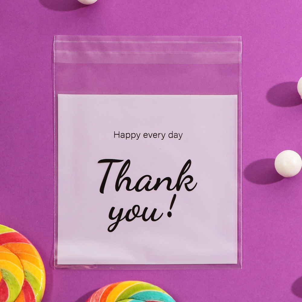 Пакет БОПП с липкой лентой, "Спасибо", 10*10+3см 9618240