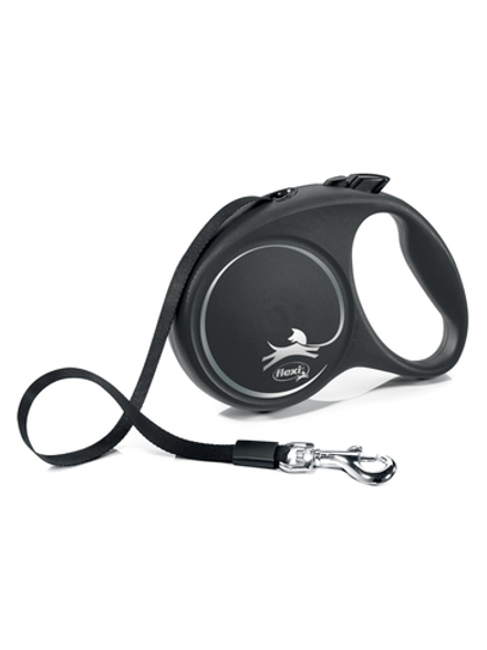 Поводок-рулетка Flexi Black Design L. Лента 5 м. для собак до 50 кг. Серебряный