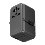 Универсальное сетевое зарядное устройство со встроенным кабелем Energea TravelWorld Adapter GaN85 мощностью 85 Вт (1 розетка, 3 USB-C, USB-A) (GaN) L-образный туристический мощный адаптер питания. Есть встроенный плоский кабель-рулетка USB-C (0,8 м), LED-