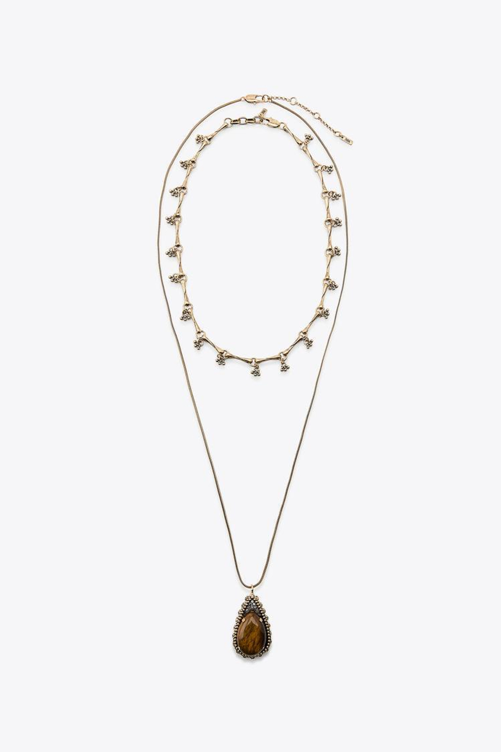 ZARA НАБОР ИЗ 2 МЕТАЛЛИЧЕСКИХ ОЖЕРЕЛИЙ С КАМНЯМИ, ЗОЛОТИСТЫЙ