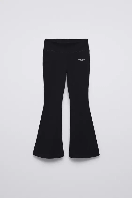ZARA РАСКЛЕШЕННЫЕ ЛЕГИНСЫ С НАДПИСЬЮ, ЧЕРНЫЙ
