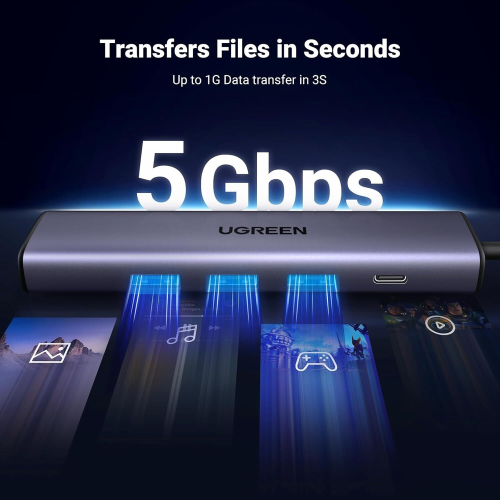 Конвертер USB 3.0 на LAN RJ-45,10/100/1000 Mbps + USB HUB 3 port, 0.2m UGREEN 60554
