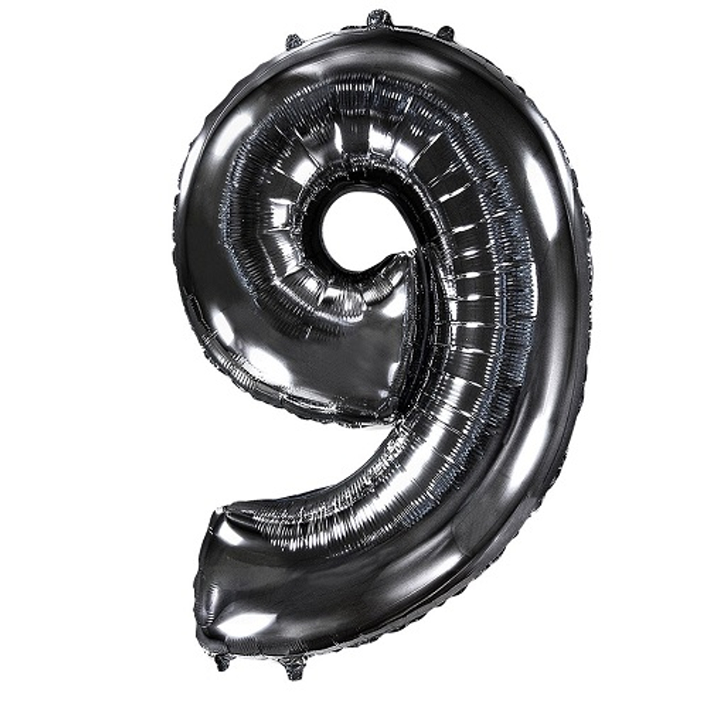 Шар фольга Цифра 9 Black Черный 102см с гелием