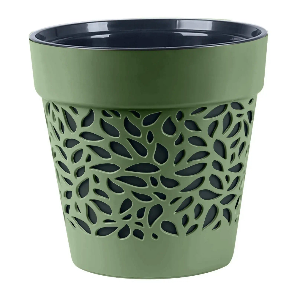 Кашпо для цветов пластиковое 1,5л d-12,5см «Блоссом» Оливковый/Антрацит